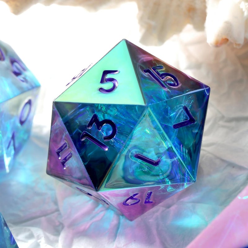 DNDND Iridescent Plating DND Dice, Handmade Resin Sharp Edge D&D Die with Gift Case for Dungeons and Dragon Tabletop Games (Iridescent Plating Green & Blue) - Image 3